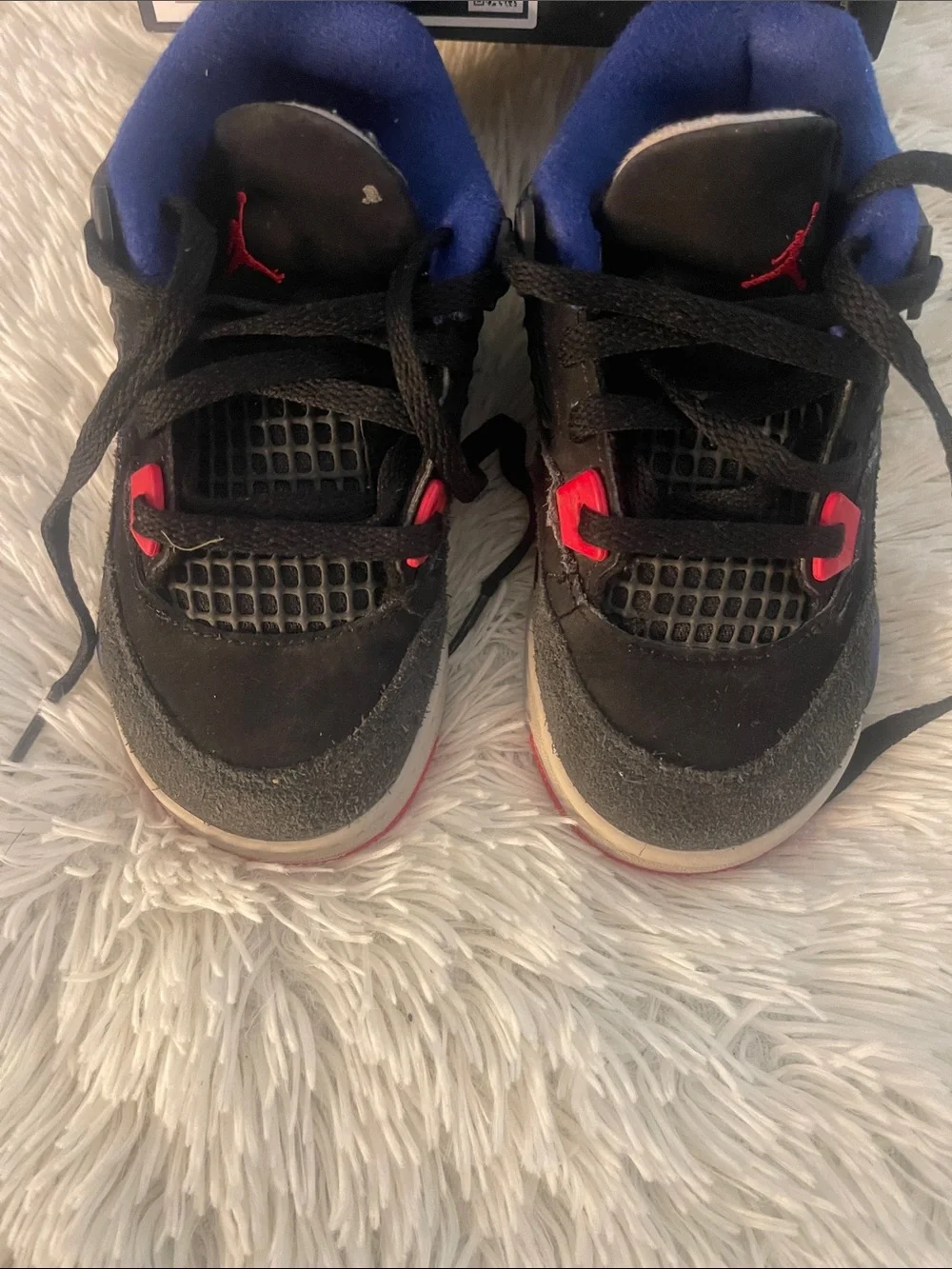 Kids Jordan 4 Retro OG Black/Fire Red-Deep Royal Blue & Red Athletic Sneakers